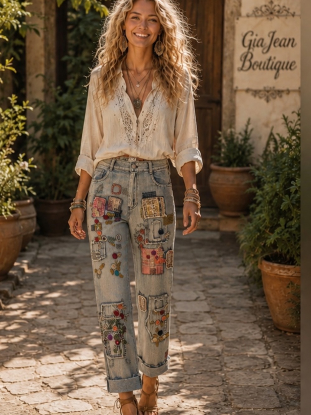 ❤️ BLUE VELVET “ BERLIN “ BLUE VELVET DENIM EMBROIDERED PATCHWORK PANTS JEANS 54